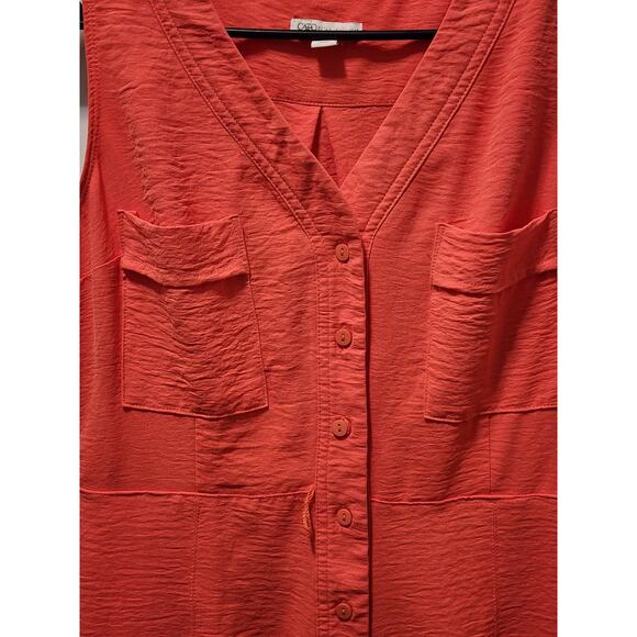 Cato Sleeveless Coral Pink Fit Flare Button Up Dress Pockets Spring Summer Sz M - Picture 2 of 7